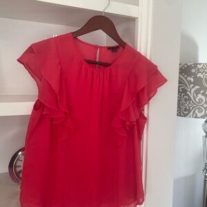 Ann Taylor Vibrant Red Ruffle Blouse